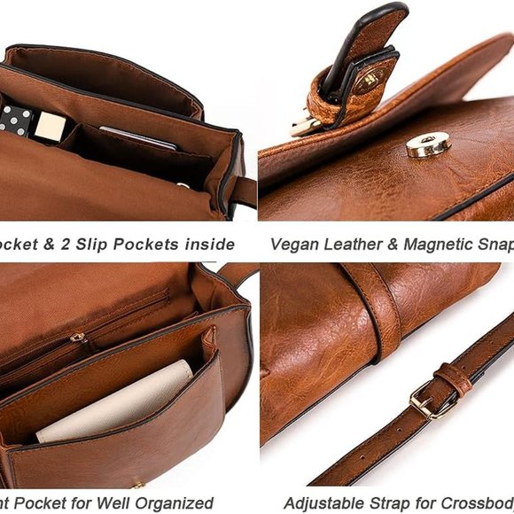 Crossbody Bags for Women,Small Saddle Purse and Boho Cross Body Handbags,Leather - Picture 6 of 6